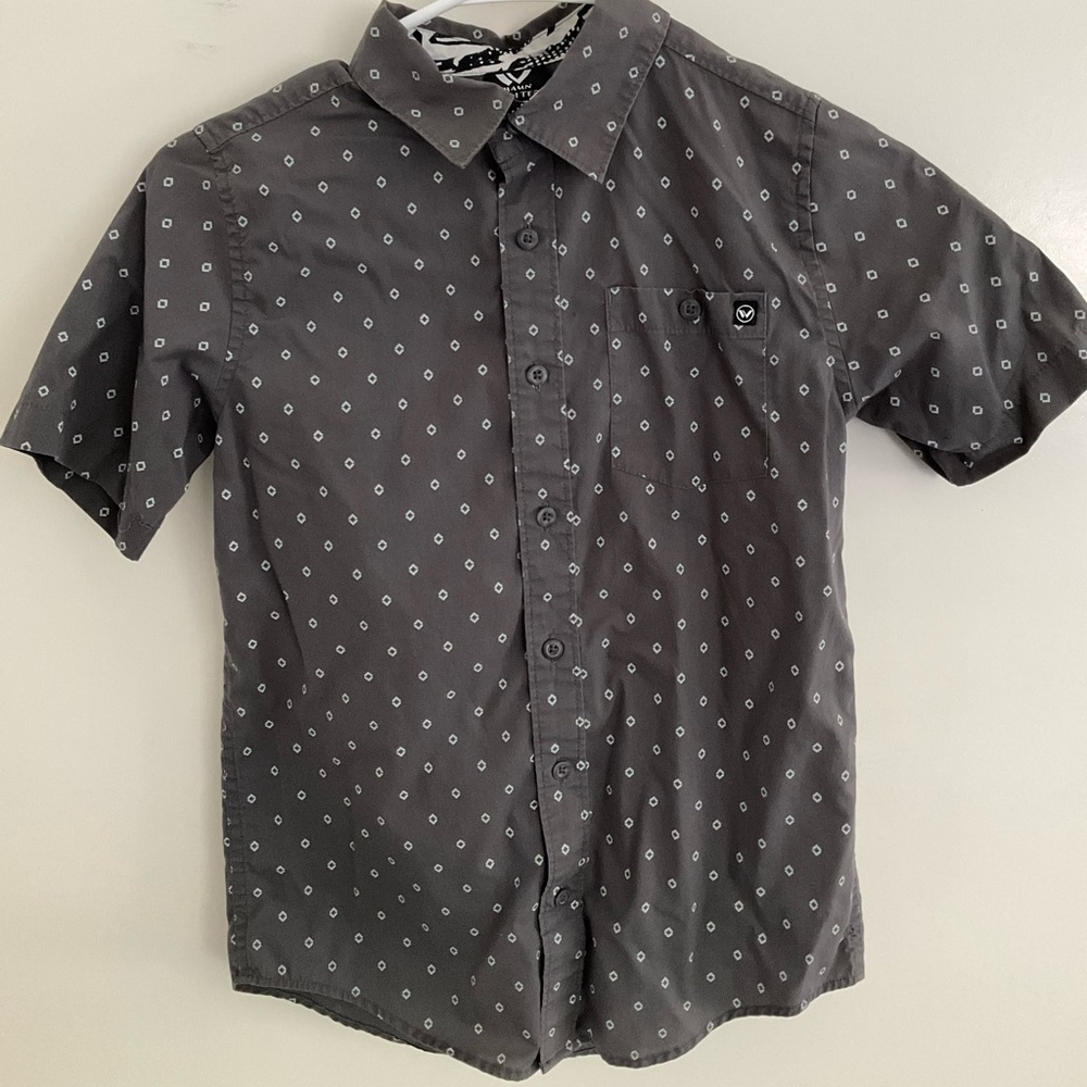 Shaun White Button Dark Grey Geometric Print Child Sz 10 Shirt